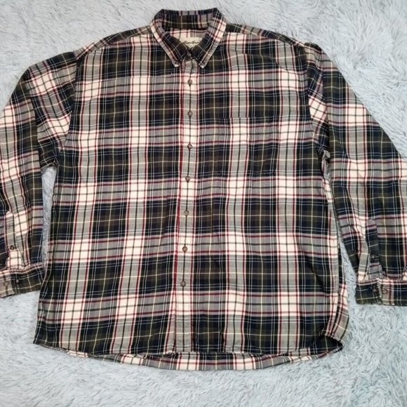 Eddie Bauer Mens Shirt‎ Green Tall XL Ultra Long Plaid Pocket Button Up Comfort - Picture 1 of 12